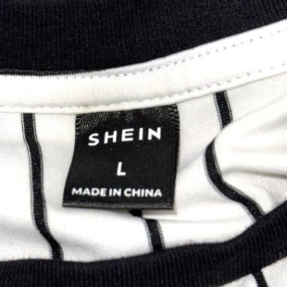 Shein Large White & Black Striped T-Shirt With Heart Embroidery - Picture 3 of 6